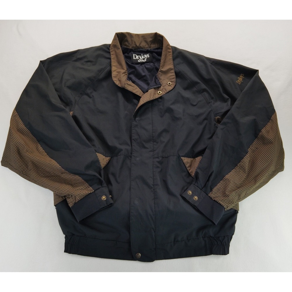 Footjoy Dryjoy Golf Jacket Mens L Black Full Zip Windbreaker Lined Long Sleeve